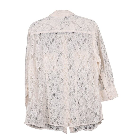 Cato Button Up Lace Shirt XL Womens Pockets Off White Cotton Blend 3/4 Sleeves - Picture 7 of 7